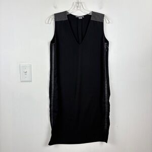 Vince Black Leather Trim V-neck Dress